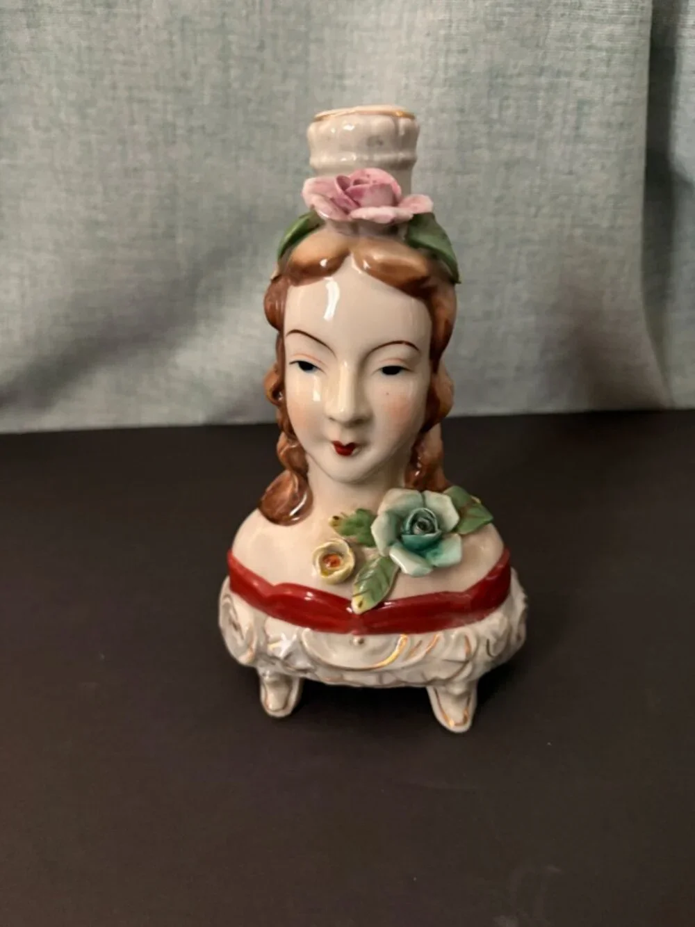 Vintage Occupied Japan Hand Painted Porcelain Lady Lamp Base/Candle Holder